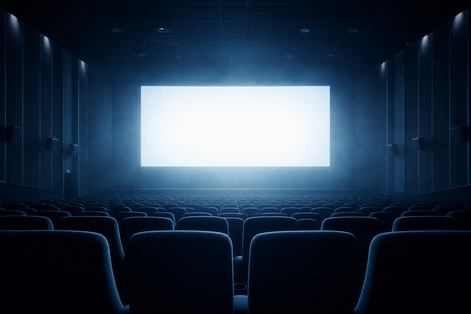 Elegant cinema auditorium facing a glowing screen