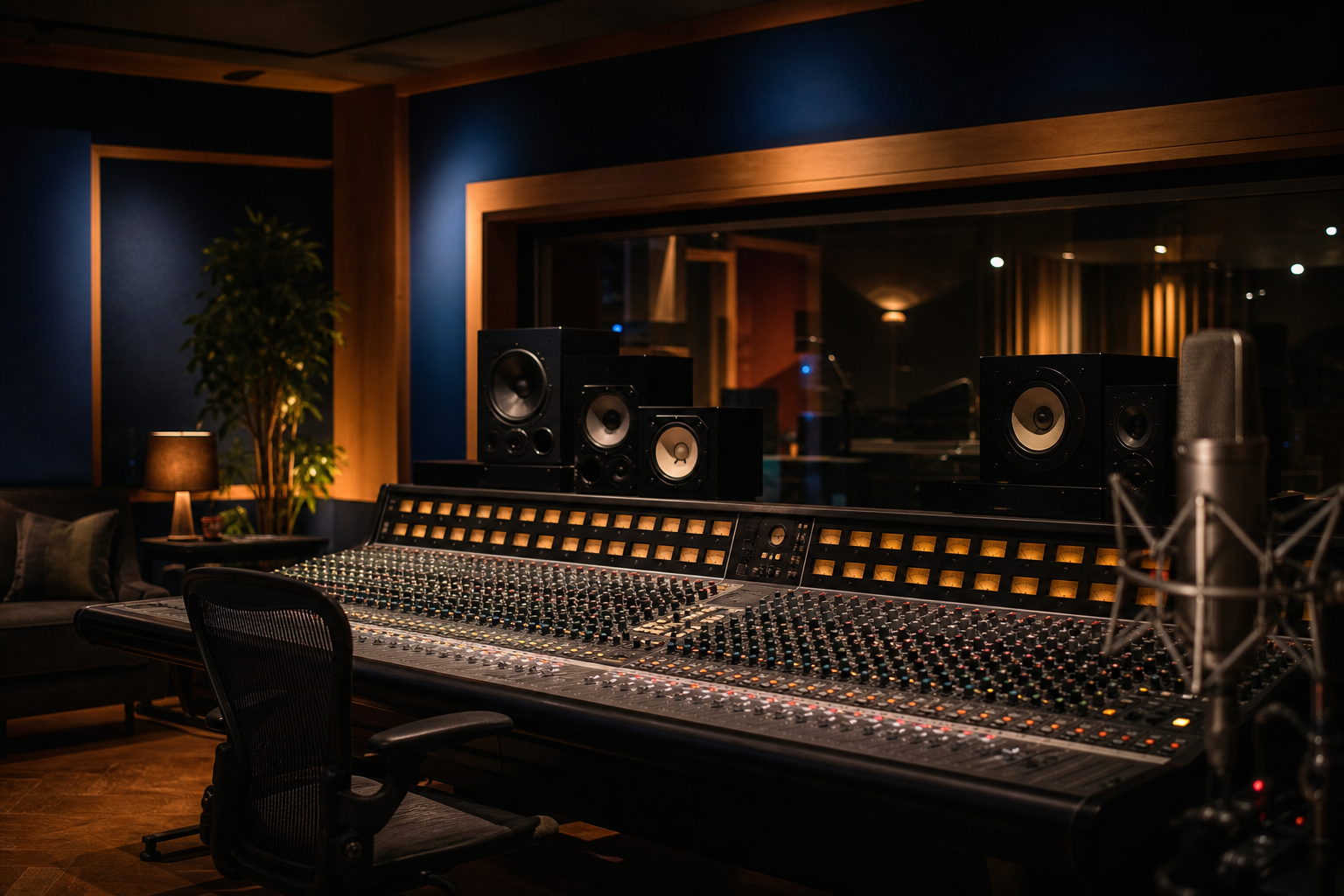 Professional music recording studio mixing console