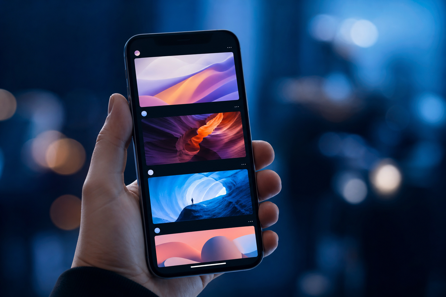 Smartphone showing a social media feed