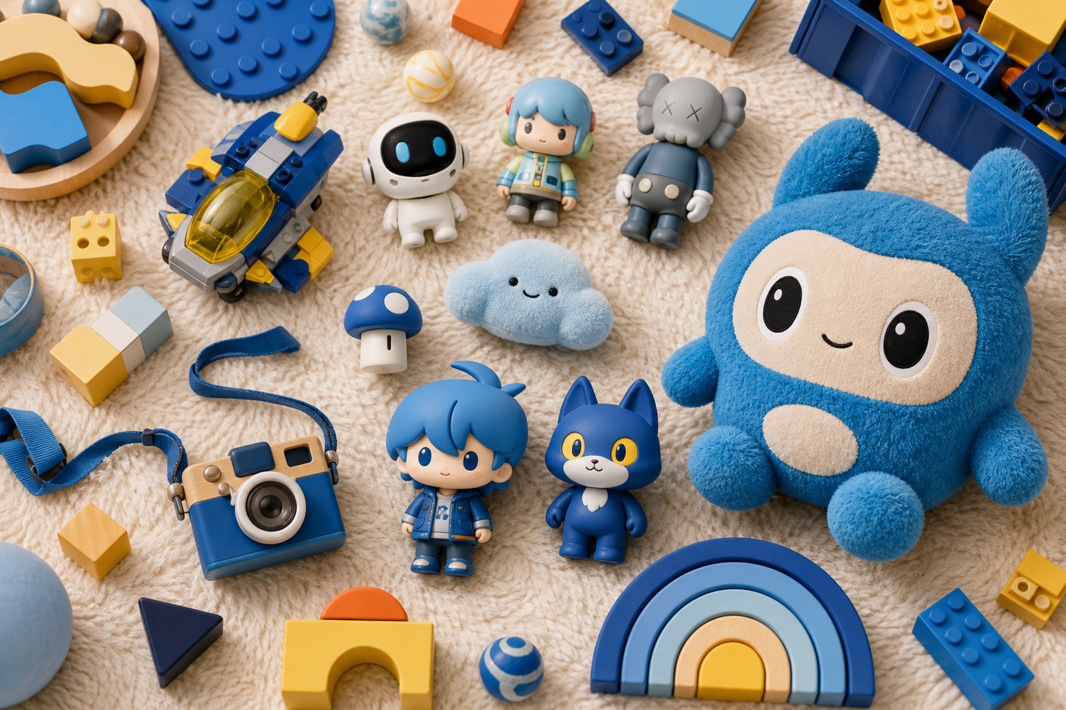 Colorful modern toys flat-lay